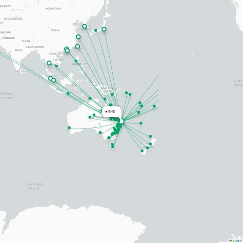 Mapa lotu bezpośredniego Brisbane – Auckland