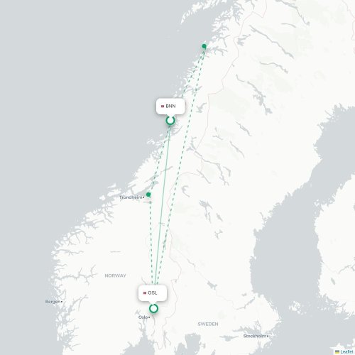 Mapa de vuelo directo Brønnøysund - Oslo