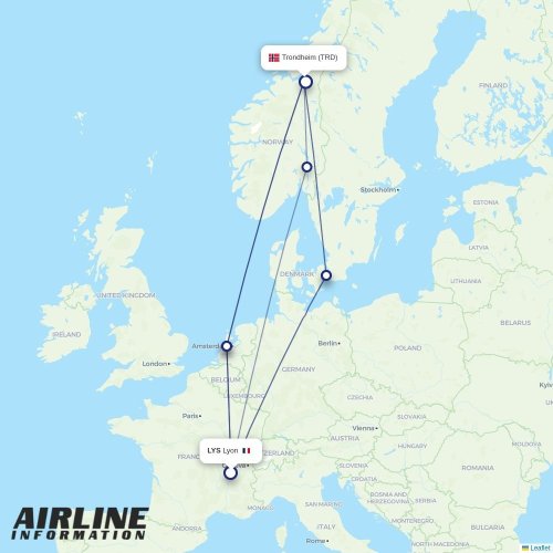 Mapa de vuelo directo Brønnøysund - Trondheim