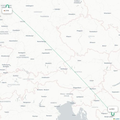 Mapa de vuelo directo Bania Luka - Dortmund