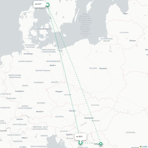 Mapa de vuelo directo Bania Luka - Gotemburgo