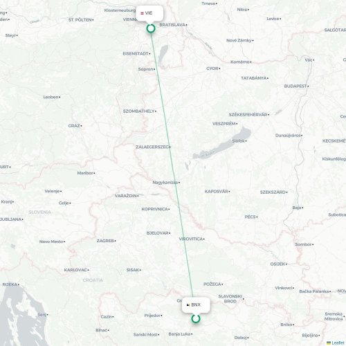 Mapa de vuelo directo Bania Luka - Viena