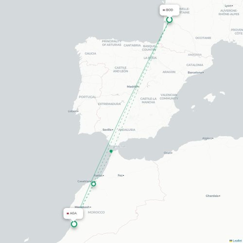 Bordeaux - Agadir carte du vol direct
