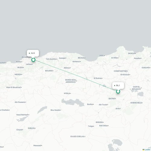 Mapa de vuelo directo Burdeos - Argel