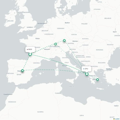 Mapa de vuelo directo Burdeos - Corfú, Corfú