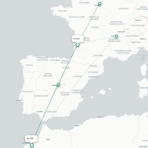 Bordeaux - Casablanca carte du vol direct
