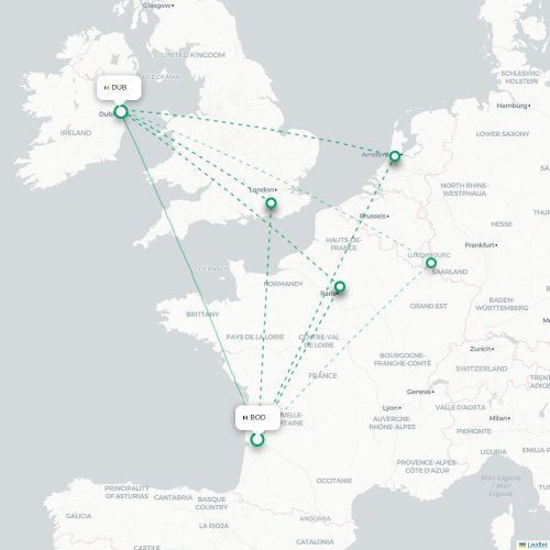 Bordeaux - Dublin carte du vol direct