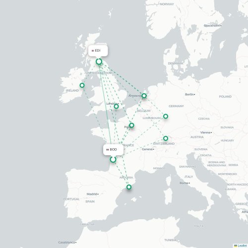 Mapa lotu bezpośredniego Bordeaux – Edynburg