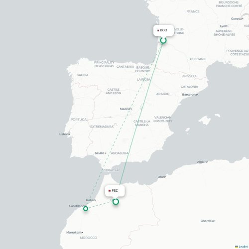 Bordeaux - Fès carte du vol direct