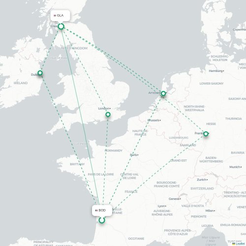 Mapa de vuelo directo Burdeos - Glasgow