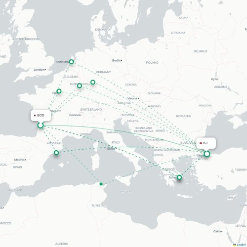 Bordeaux - Istanbul carte du vol direct