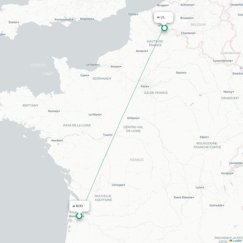 Mapa lotu bezpośredniego Bordeaux – Lille