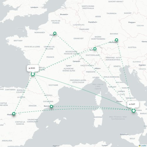 Mapa lotu bezpośredniego Bordeaux – Neapol