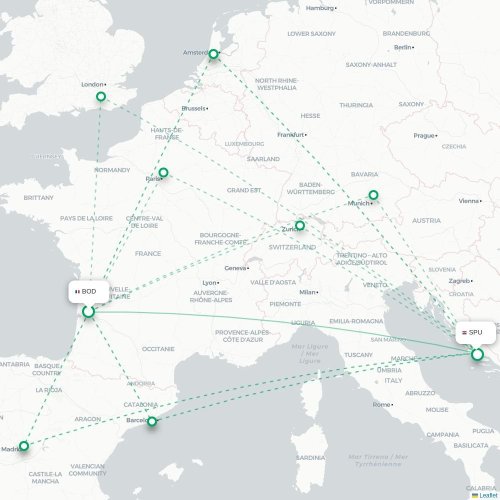 Mapa lotu bezpośredniego Bordeaux – Split