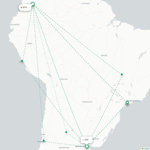 Mapa lotu bezpośredniego Bogota – Buenos Aires