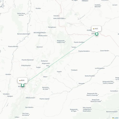 Mapa de vuelo directo Bogotá - Arauca