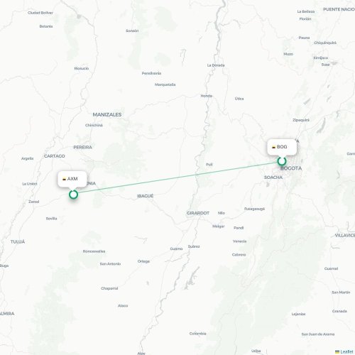 Mapa de vuelo directo Bogotá - Armenia