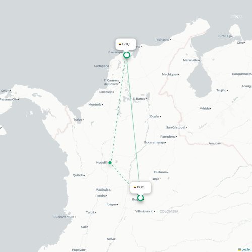 Mapa de vuelo directo Bogotá - Barranquilla