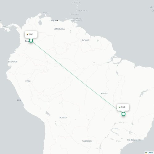 Bogota - Brasilia karta över direktflyg