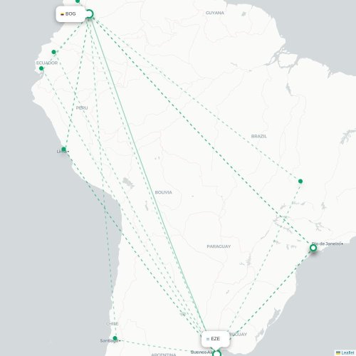 Mapa lotu bezpośredniego Bogota – Buenos Aires