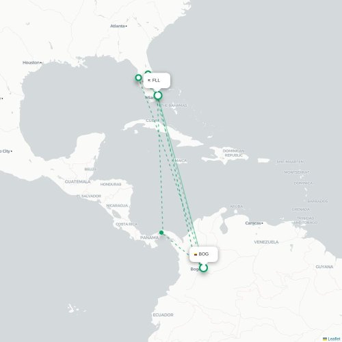 Bogotá – Fort Lauderdale suoran lennon kartta
