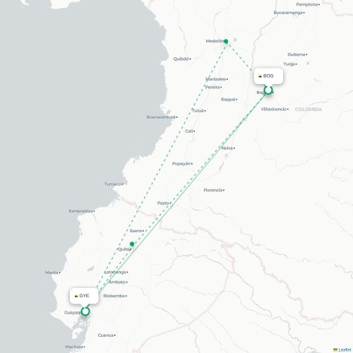 Mapa de vuelo directo Bogotá - Guayaquil