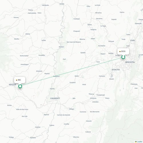 Mapa de vuelo directo Bogotá - Ibagué