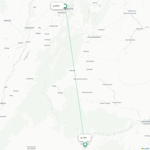 Mapa de vuelo directo Bogotá - La Macarena