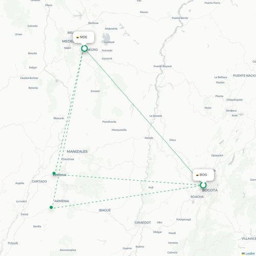 Mapa de vuelo directo Bogotá - Medellín