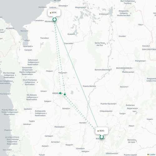 Mapa de vuelo directo Bogotá - Montería