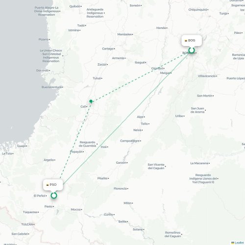 Bogota - Pasto karta över direktflyg