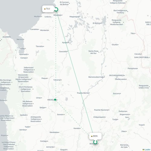 Mapa de vuelo directo Bogotá - Tolú