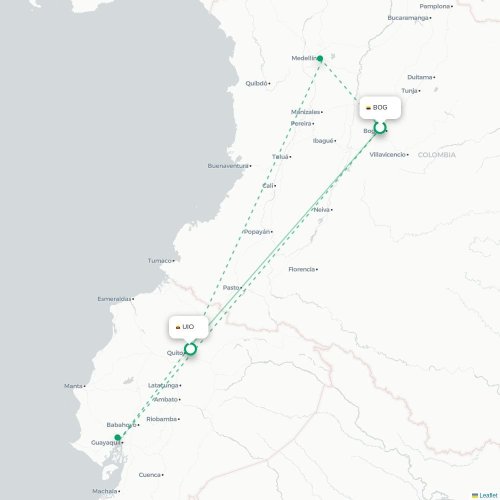 Mapa de vuelo directo Bogotá - Quito