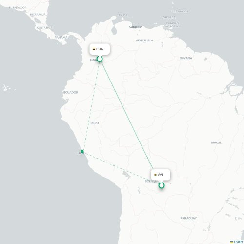 Mapa lotu bezpośredniego Bogota – Santa Cruz