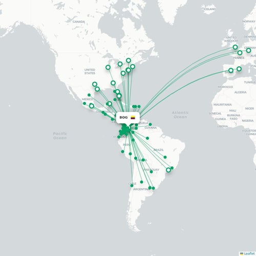 BOG routes and destination map