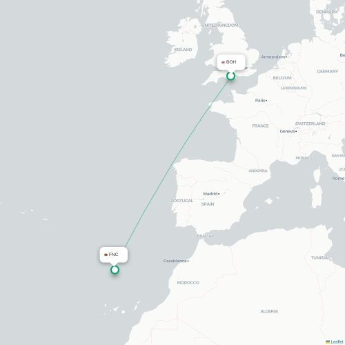 Bournemouth - Funchal karta över direktflyg