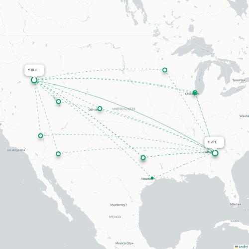 Mapa de vuelo directo Boise - Atlanta