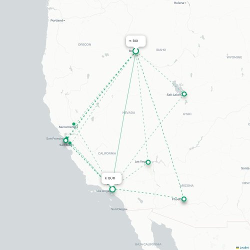 Mapa de vuelo directo Boise - Burbank
