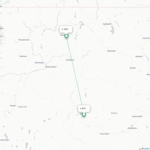 Mapa de vuelo directo Boise - Spokane