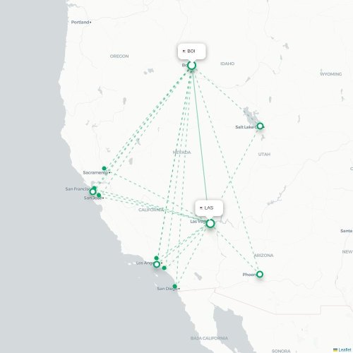 Mapa de vuelo directo Boise - Las Vegas