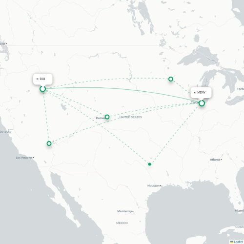 Boise - Chicago kort over direkte fly