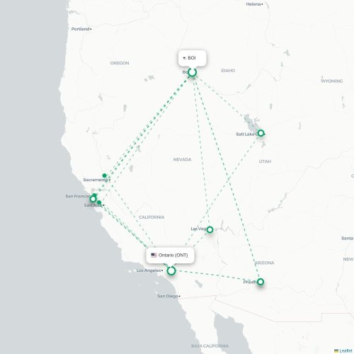 Mapa lotu bezpośredniego Boise – Ontario