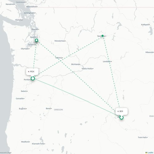 Mapa de vuelo directo Boise - Portland