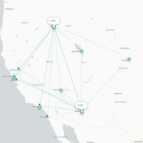 Mapa de vuelo directo Boise - Phoenix