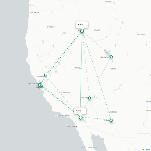 Mapa de vuelo directo Boise - Palm Springs