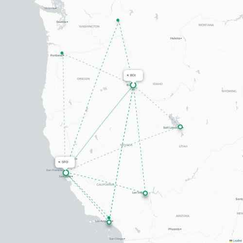 Mapa de vuelo directo Boise - San Francisco