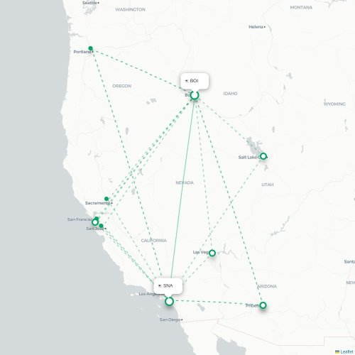 Mapa de vuelo directo Boise - Santa Ana