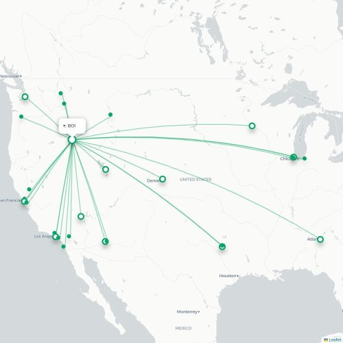 Mapa de vuelo directo Boise - Los Ángeles