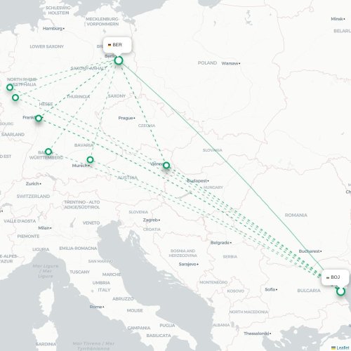 Mapa lotu bezpośredniego Burgas – Berlin