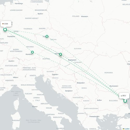 Mapa lotu bezpośredniego Burgas – Kolonia